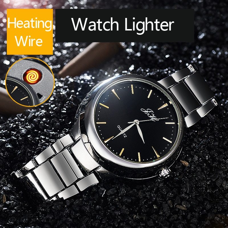 Metal USB rechargeable lighter watch