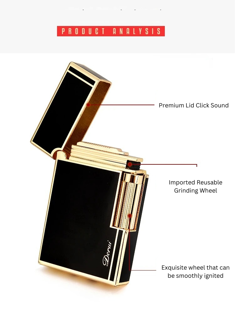 Derui Lighter Creative Butane Gas Windproof Open Flame Lighter Metal Sound Loud Lighter Men's Gift with Box