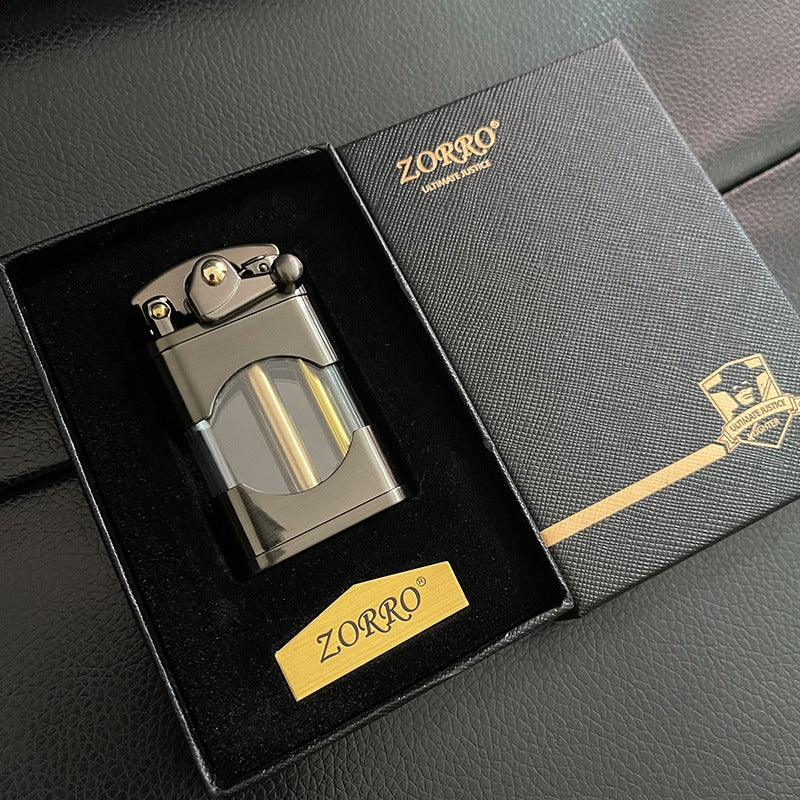 Retro Flint Metal Lighter - Retro Lighter - Unique Rocker Ignition - Transparent Oil Tank - Vintage-Style Wheel Grinder - Refillable Lighter