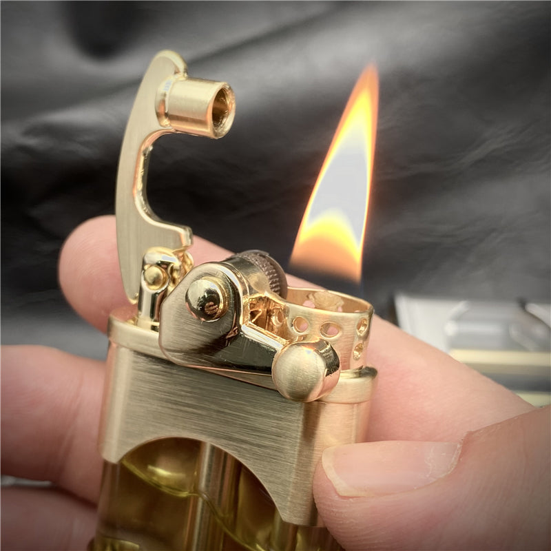 Retro Flint Metal Lighter - Retro Lighter - Unique Rocker Ignition - Transparent Oil Tank - Vintage-Style Wheel Grinder - Refillable Lighter