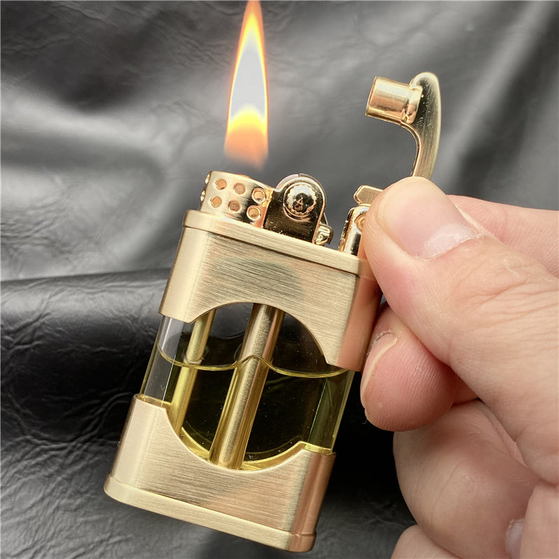 Retro Flint Metal Lighter - Retro Lighter - Unique Rocker Ignition - Transparent Oil Tank - Vintage-Style Wheel Grinder - Refillable Lighter