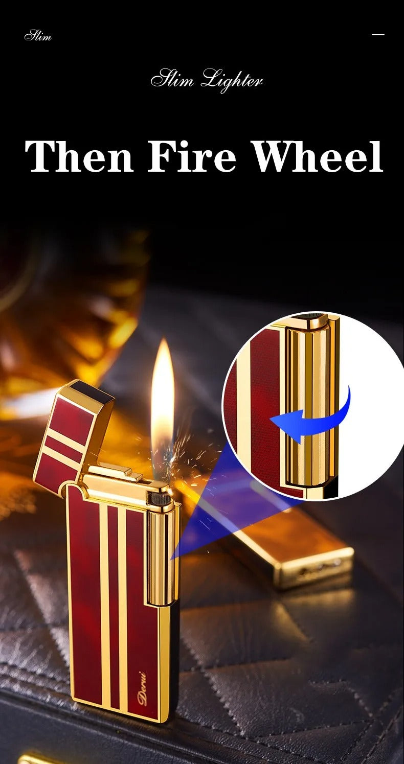New Derui Ultra-thin Portable Metal Inflatable Lighter Windproof Grinding Wheel Side Slip Lighter High-end Men's Gift