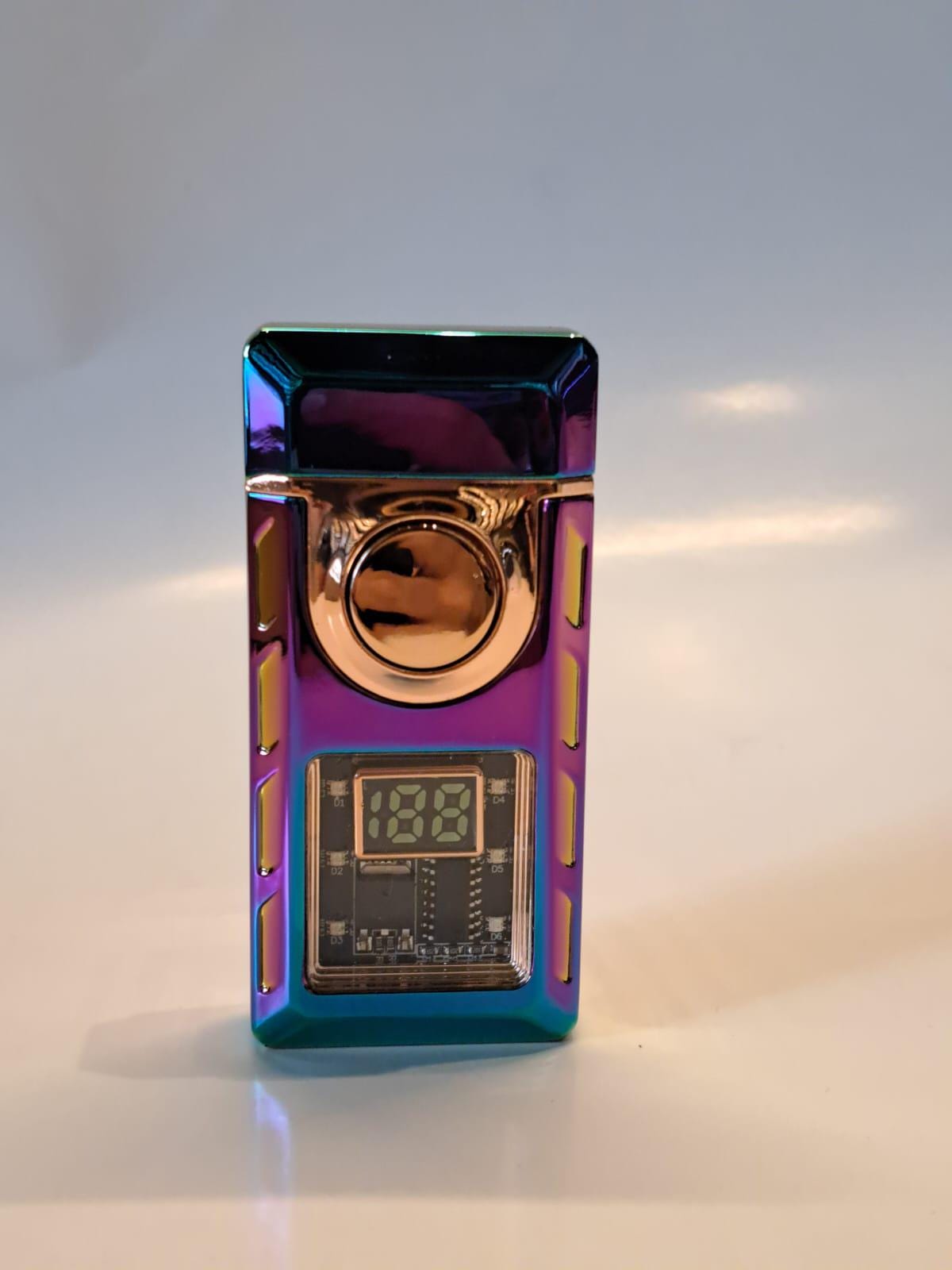 Voice Activated Torch Lighter with Digital Display – Rainbow & Gunmetal Colors–Windproof Refillable Butane Lighter–LED Indicator Gas Lighter