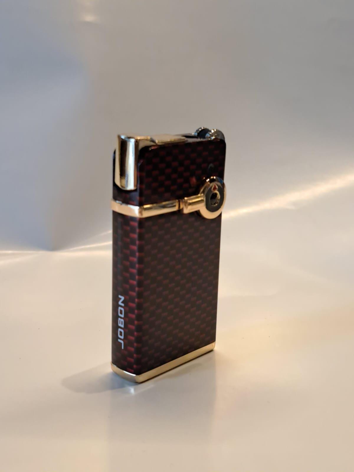 Retro Carbon Fiber Pattern Butane Lighter | Refillable Windproof Torch |Luxury Gift Box|Red and Black Checkered Design|Stylish Men's Lighter