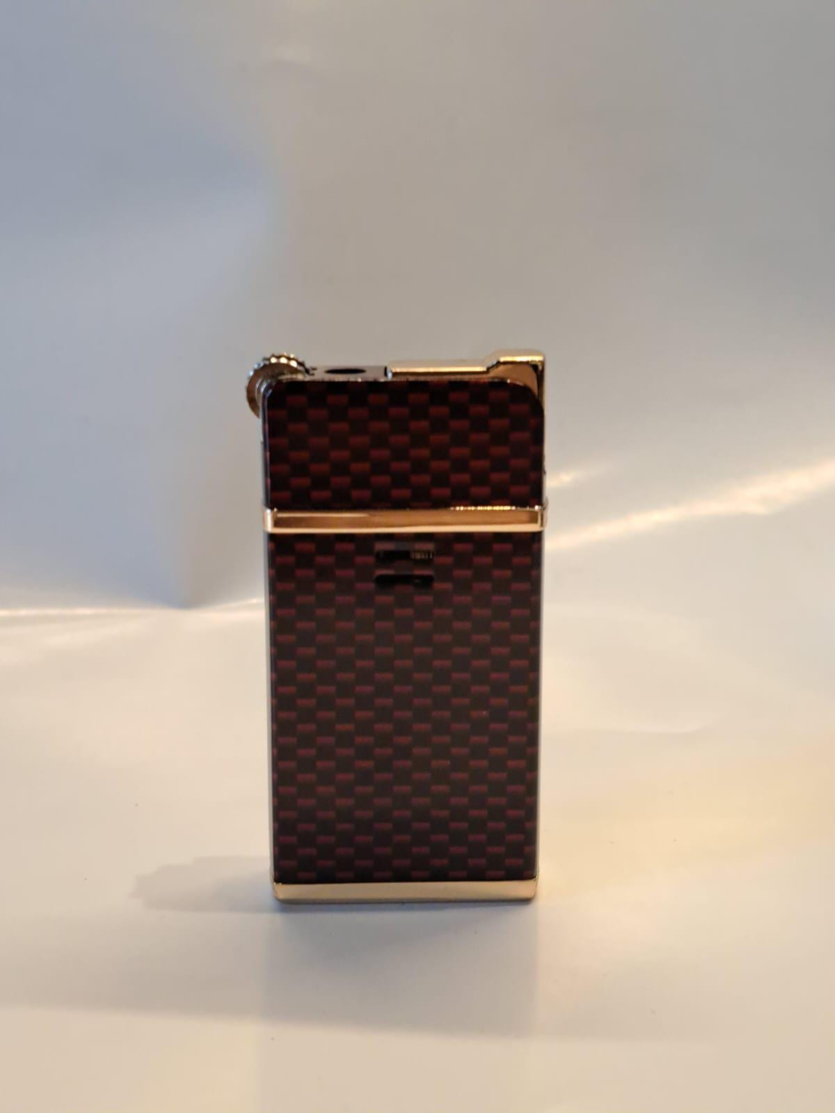 Retro Carbon Fiber Pattern Butane Lighter | Refillable Windproof Torch |Luxury Gift Box|Red and Black Checkered Design|Stylish Men's Lighter