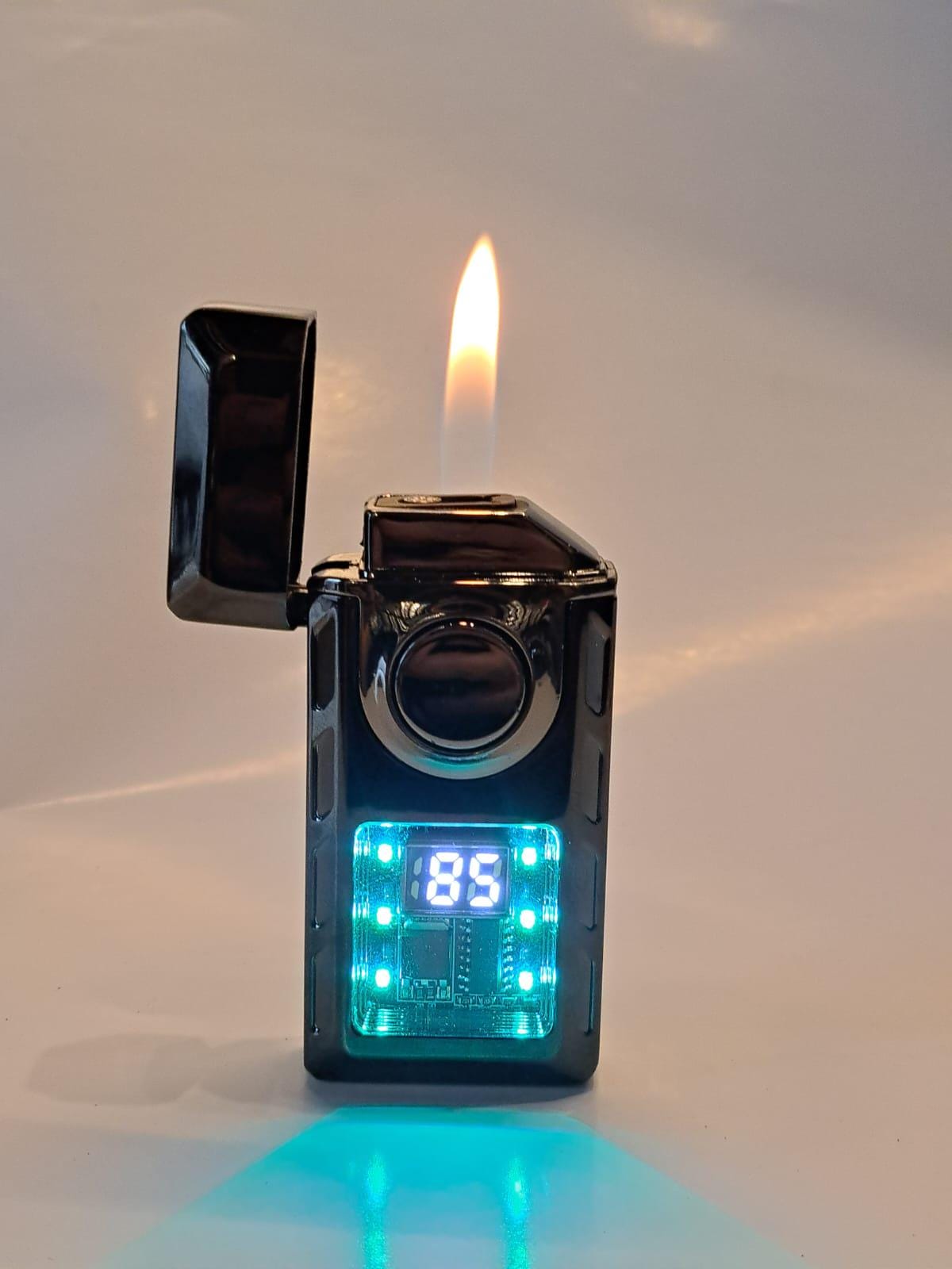 Voice Activated Torch Lighter with Digital Display – Rainbow & Gunmetal Colors–Windproof Refillable Butane Lighter–LED Indicator Gas Lighter