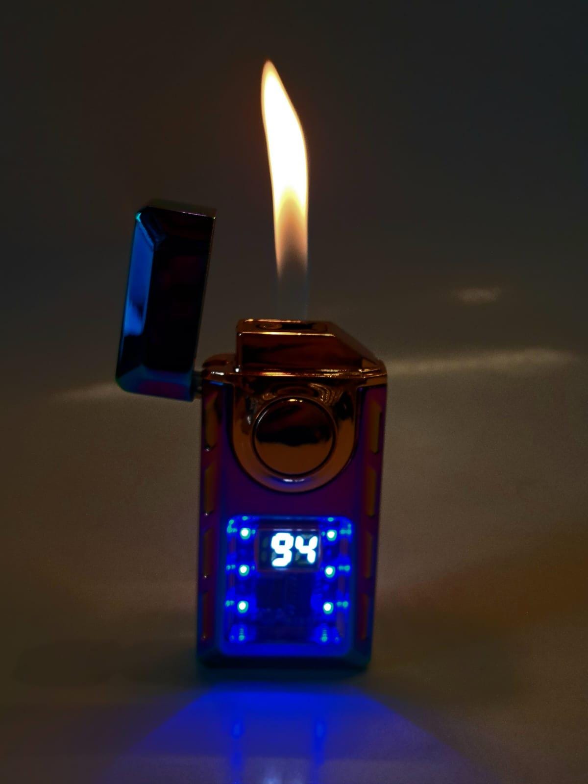 Voice Activated Torch Lighter with Digital Display – Rainbow & Gunmetal Colors–Windproof Refillable Butane Lighter–LED Indicator Gas Lighter
