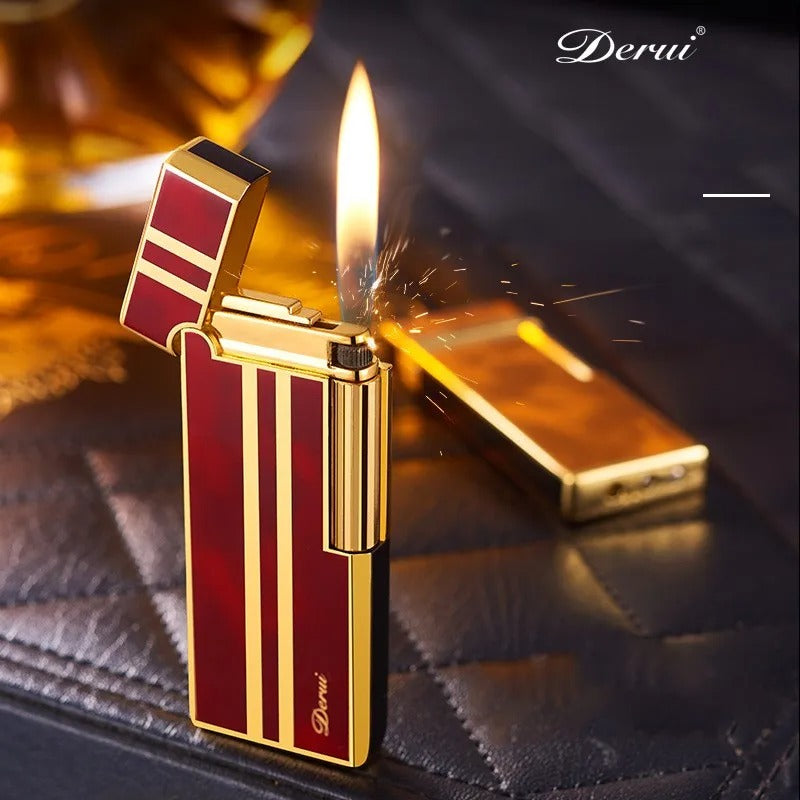 New Derui Ultra-thin Portable Metal Inflatable Lighter Windproof Grinding Wheel Side Slip Lighter High-end Men's Gift