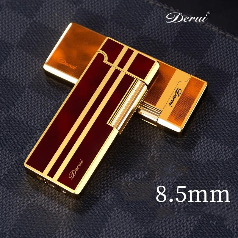 New Derui Ultra-thin Portable Metal Inflatable Lighter Windproof Grinding Wheel Side Slip Lighter High-end Men's Gift