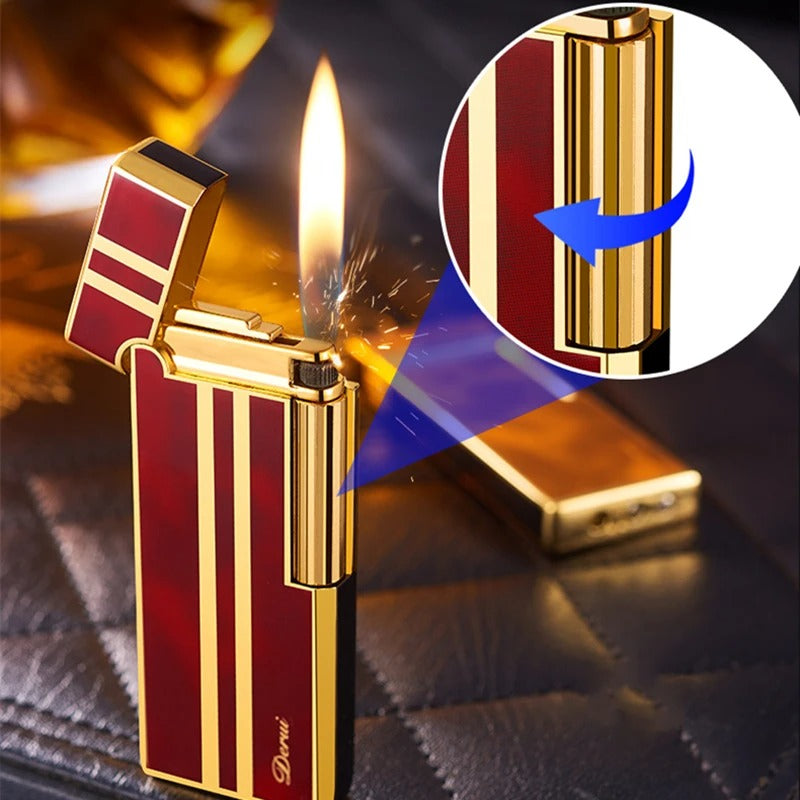 New Derui Ultra-thin Portable Metal Inflatable Lighter Windproof Grinding Wheel Side Slip Lighter High-end Men's Gift