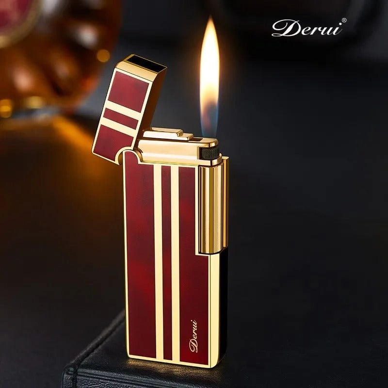New Derui Ultra-thin Portable Metal Inflatable Lighter Windproof Grinding Wheel Side Slip Lighter High-end Men's Gift
