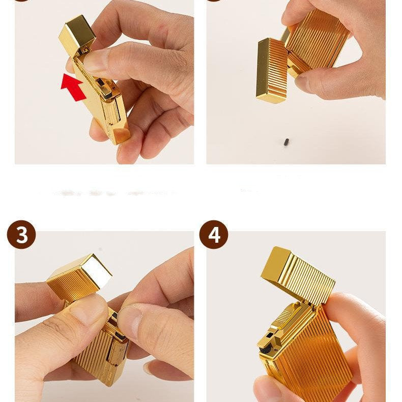 Golden Vintage Lighter - Retro Sliding Grinding Wheel - Refillable - Perfect Groomsman Gift