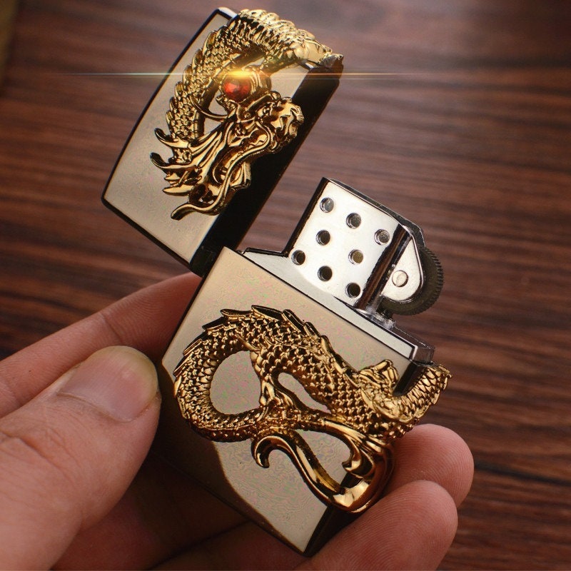 Gold Carved Dragon Antique Lighter,Cold Lighters, Windproof,Gift,(Without Fuel)
