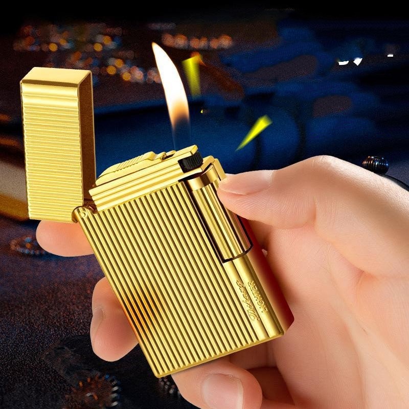 Golden Vintage Lighter - Retro Sliding Grinding Wheel - Refillable - Perfect Groomsman Gift