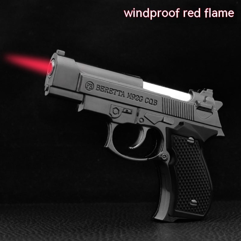 Baretta Pistol Lighter, Metal Gas Lighter Windproof Red Flame