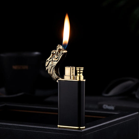The Fire Breather, Personalized Dragon Lighter with Two Flames - Refillable Windproof Butane Gas Lighter - Custom Engraved Torch