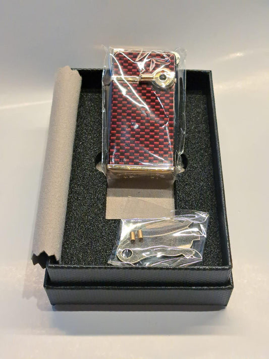 Retro Carbon Fiber Pattern Butane Lighter | Refillable Windproof Torch |Luxury Gift Box|Red and Black Checkered Design|Stylish Men's Lighter