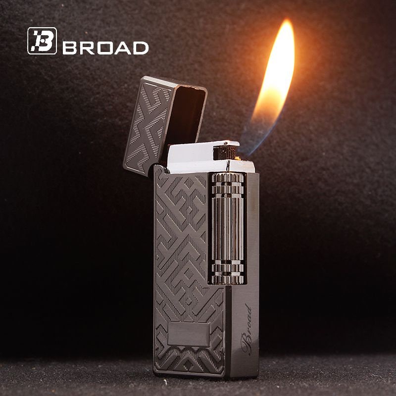 Broad Vintage Vertical Wheel Lighter, Refillable Butane Lighter in Black Makes the Perfect Smoking Accessory or Mens Gift, Groomsmen Gift.