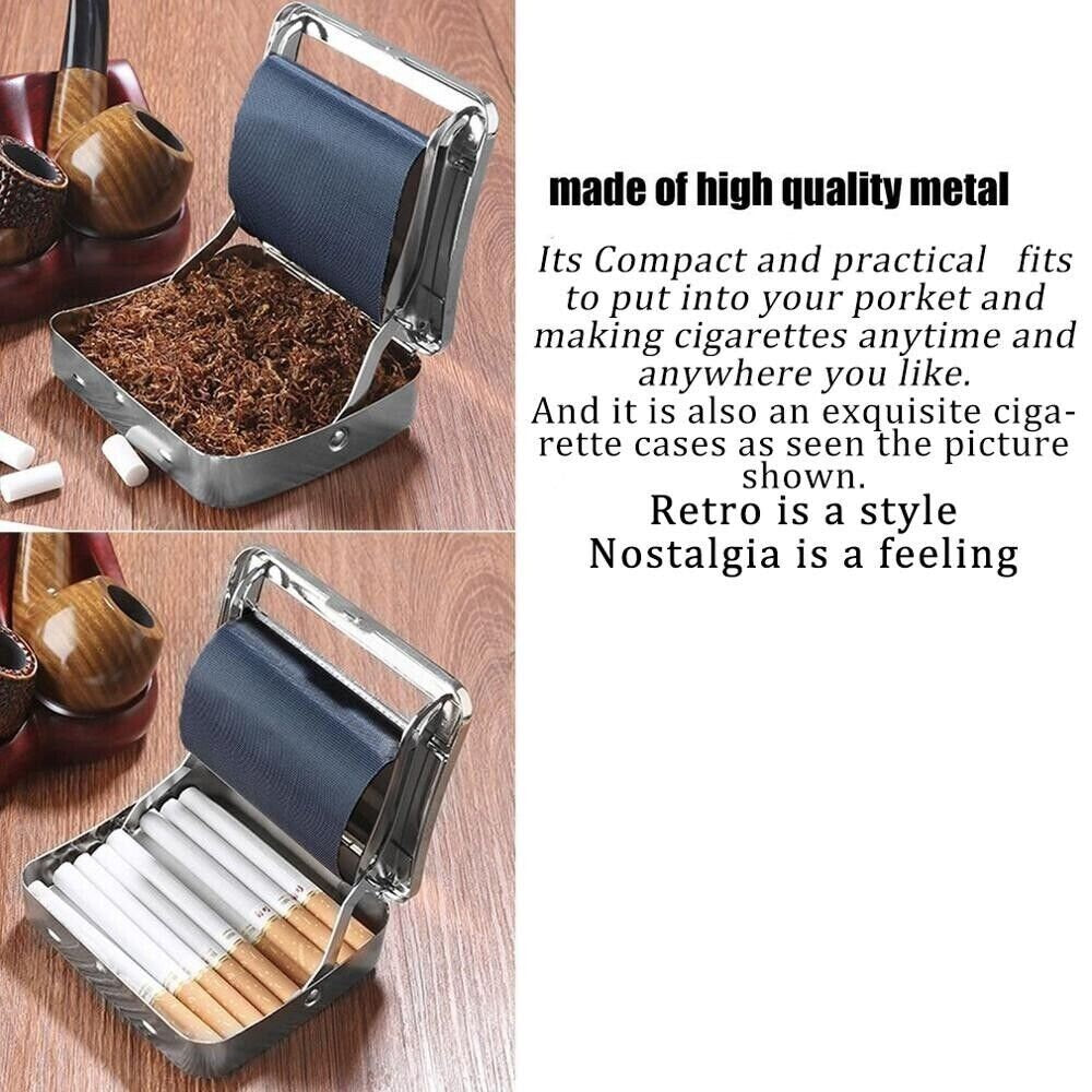 The Stainless Steel Semi-Automatic Cigarette Maker and Case ,Two-in-one rolling machine and Cigarette Box , 78 mm