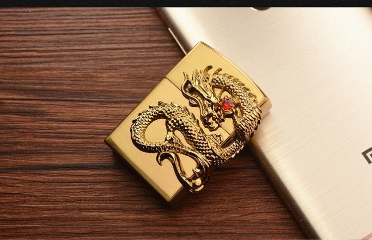 Gold Carved Dragon Antique Lighter,Cold Lighters, Windproof,Gift,(Without Fuel)